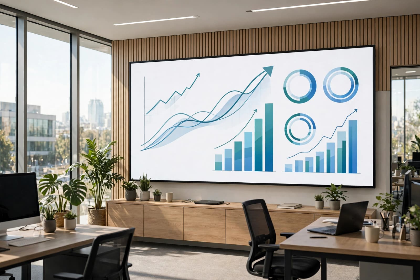 Illustrative photo: marketing analytics dashboard with growth charts