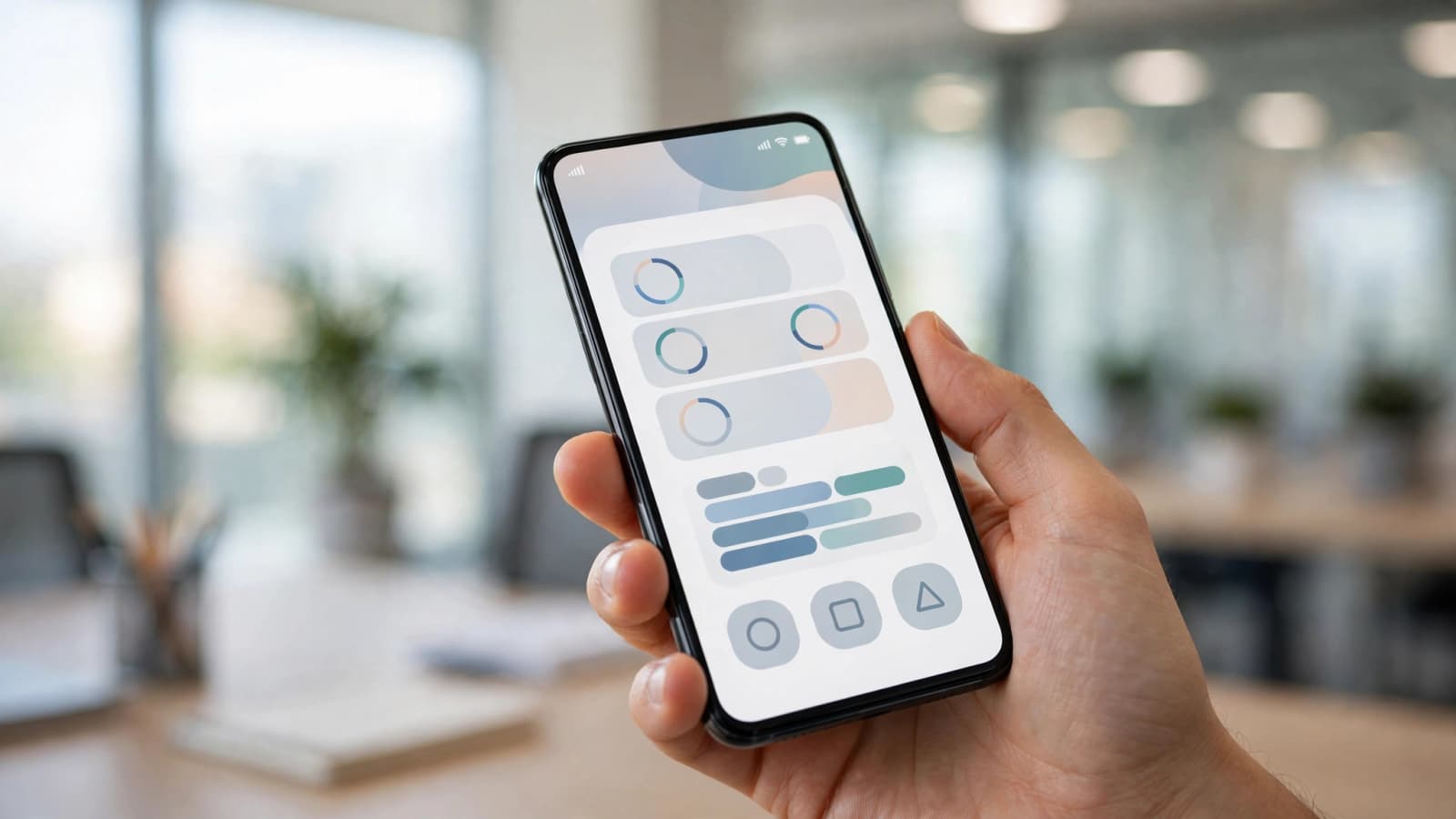 Illustrative photo: hand holding a smartphone showing a mobile app